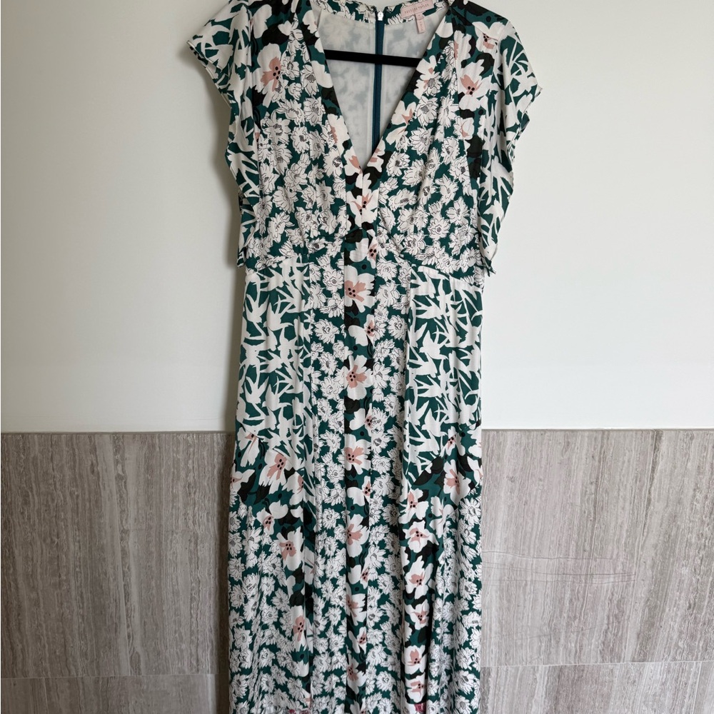 Rebecca Taylor Green and White Floral Maxi Dress